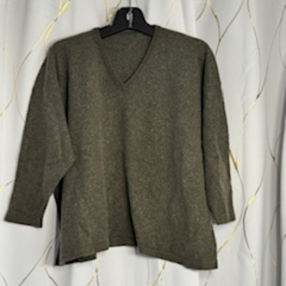 Eskandar Green Scottish Cashmere V-Neck Sweater – One Size